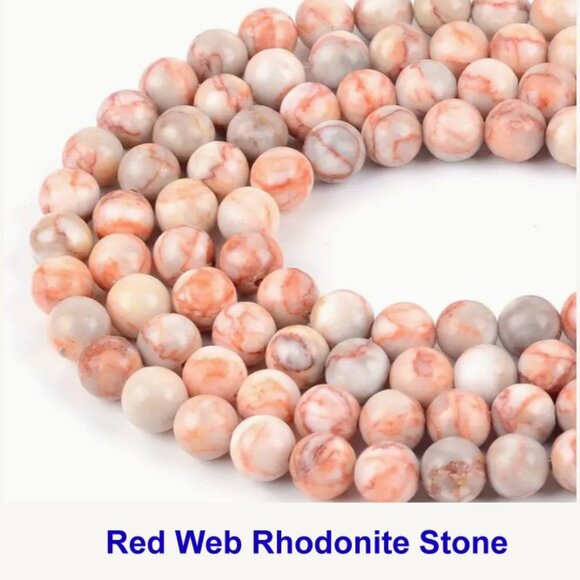 Red Web Rhodonite Stone  15" strand. - Picture 1 of 1
